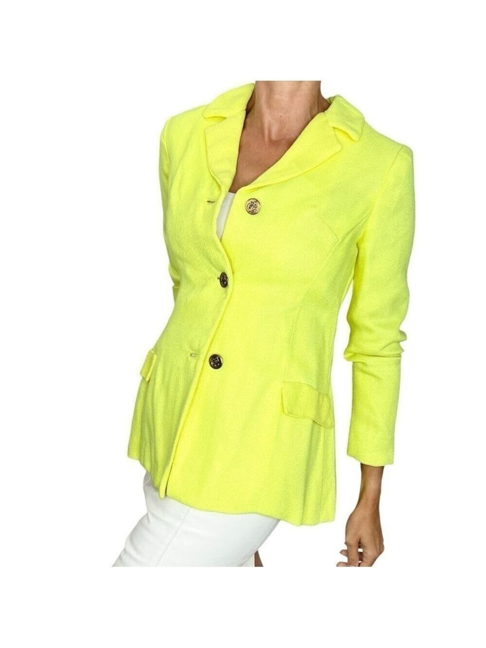 Vintage bright highlighter yellow tailored blazer jacket